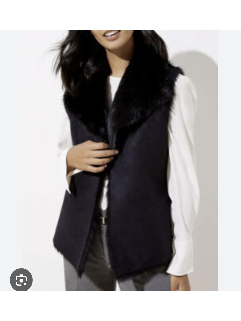 LOFT Women's Large Suede Faux Fur Reversible Black Vest